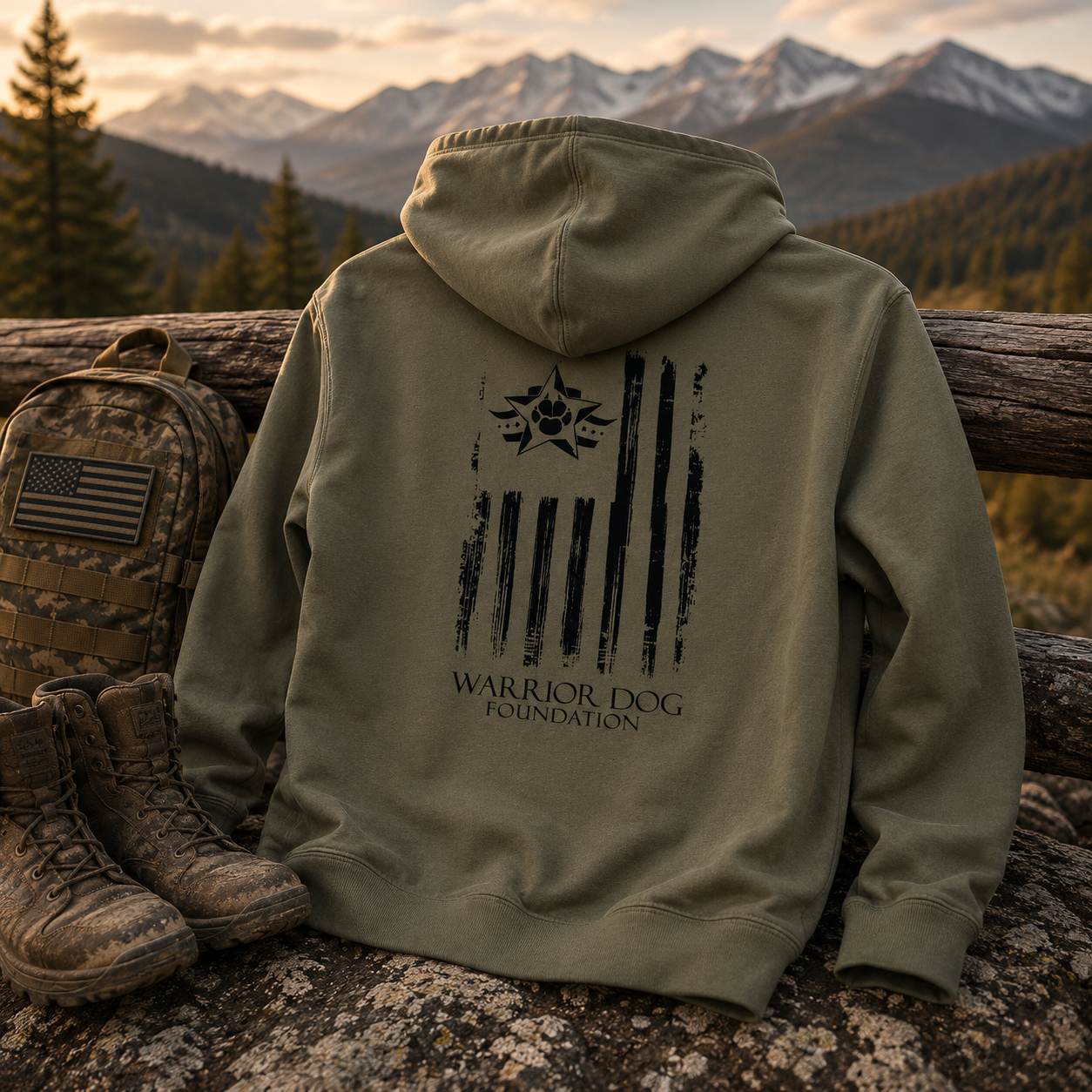 Warrior Dog Foundation Flag Hoodie - Olive Drab