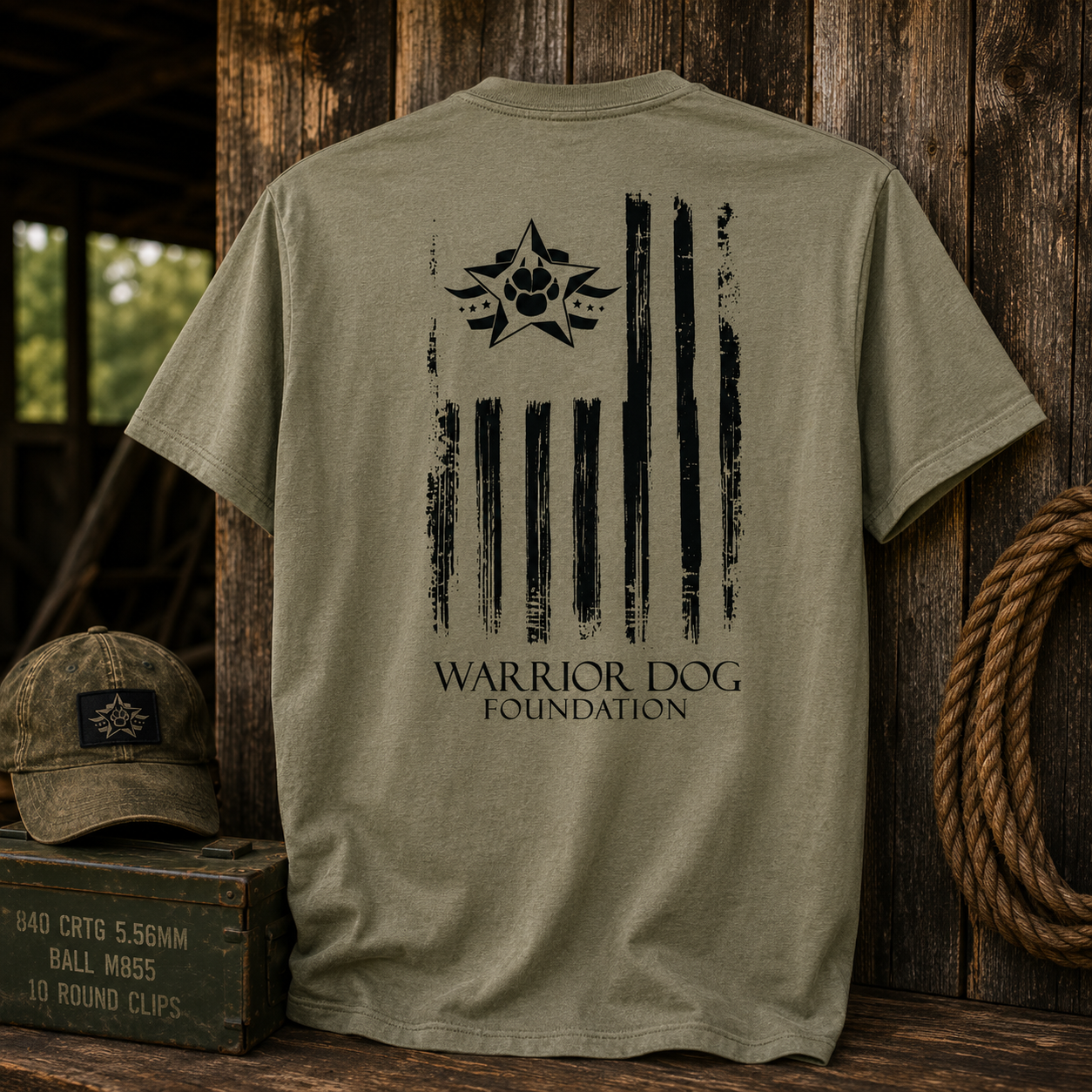 Warrior Dog Foundation Flag T-Shirt - Olive Drab
